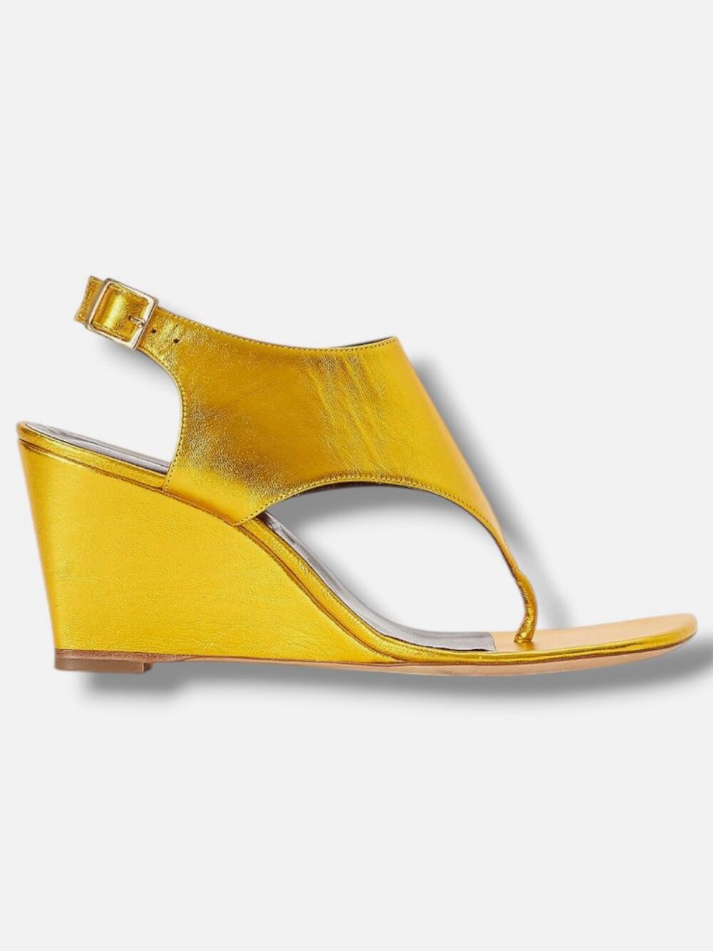 STAUD Women's Gold Alex Metallic Thong Wedge Sandals Shoes Size EU:35.5 US:5.5